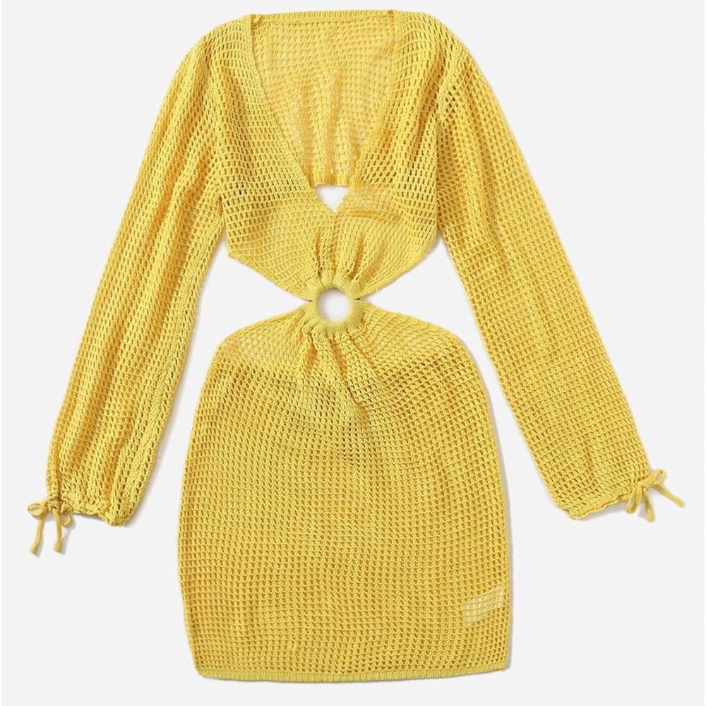 Yellow Crochet Cutout Dress